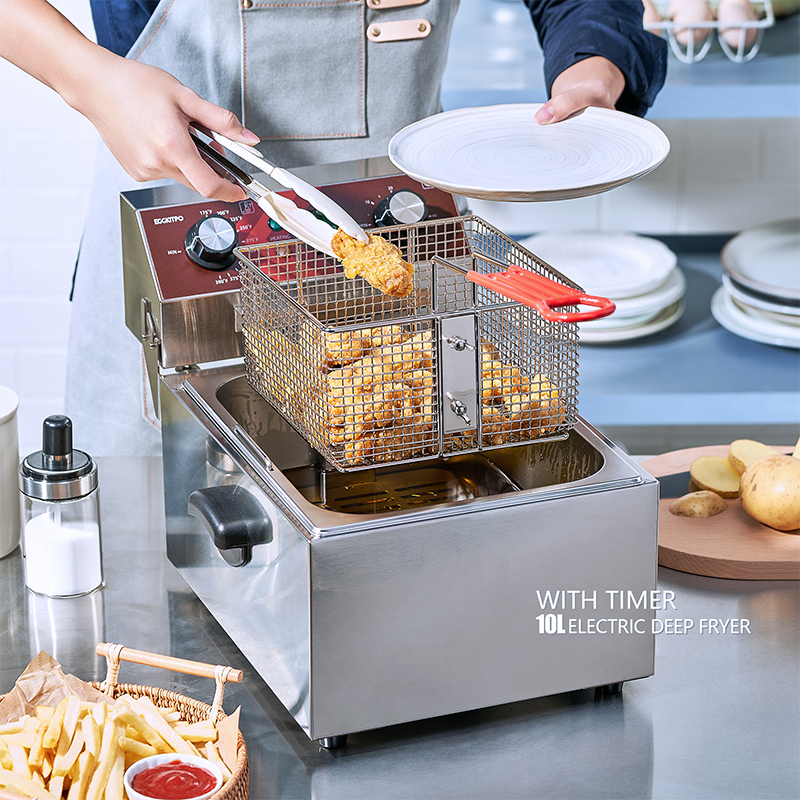 EGGKITPO Deep fryers Commercial Deep Fryer 12L x 2 Large Dual Tank Electric  Countertop Fryer for Restaurant with 2 Frying Baskets and Lids, 1800W x 2