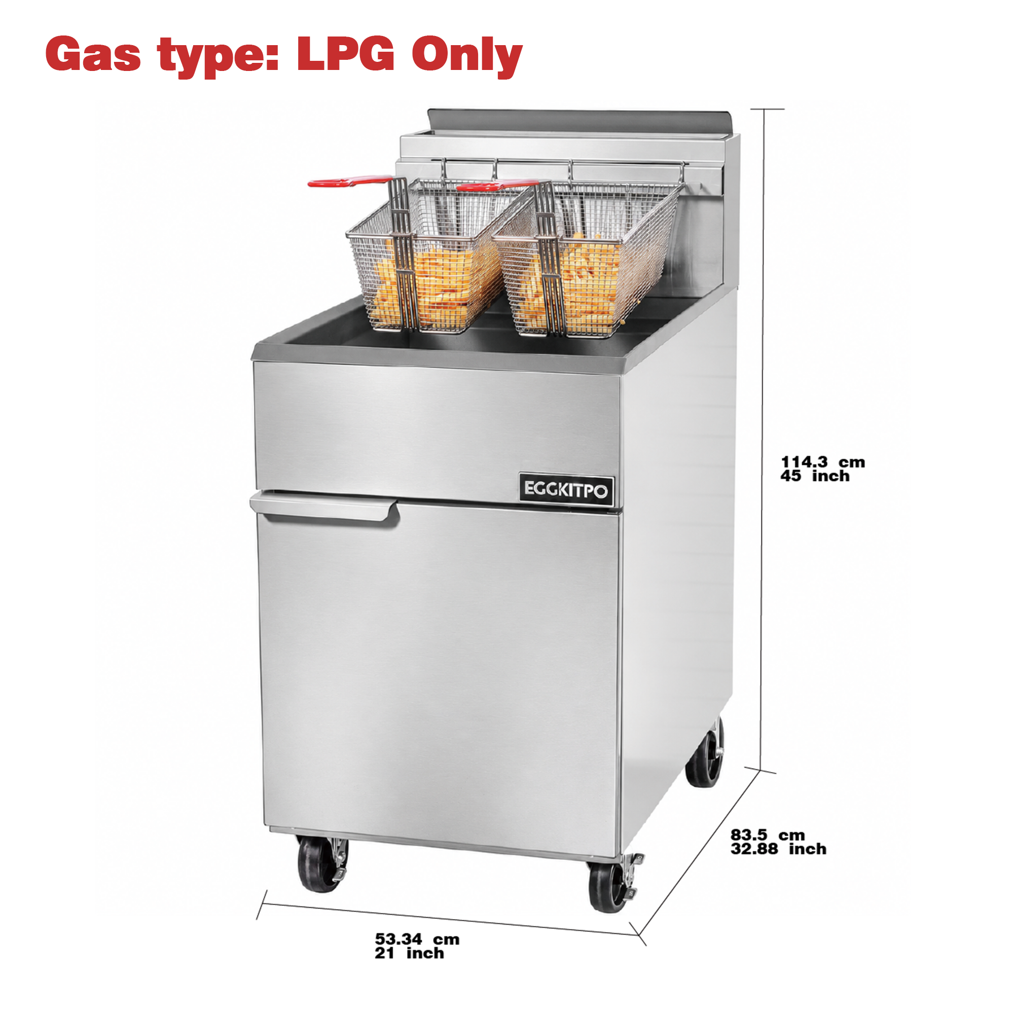 EGGKITPO 70lbs. Liquid Propane Gas Fryer CSA Certified Commercial Deep Fryer with 2 Baskets and Oil Drain 5 Heating Tubes 150,000 Total BTU Stainless Steel Fryer for Restaurant Business Use (ECF5-LPG)
