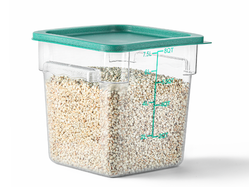 EGGKITPO 4 Pack 8 QT Food Storage Containers with Green Lids Handle and Scarle Stackable Clear Square Commercial Container Set For Dough Proofing Home Restaurant Kitchen Supply BPA-Free Polycarbonate 