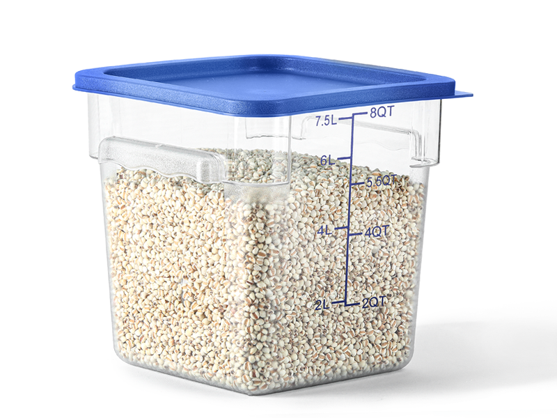 EGGKITPO 8 QT Set of 4 Food Storage Containers with Blue Lids Handle and Scarle Stackable Clear Square Commercial Container Set For Dough Proofing Home Restaurant Kitchen Supply BPA-Free Polycarbonate 